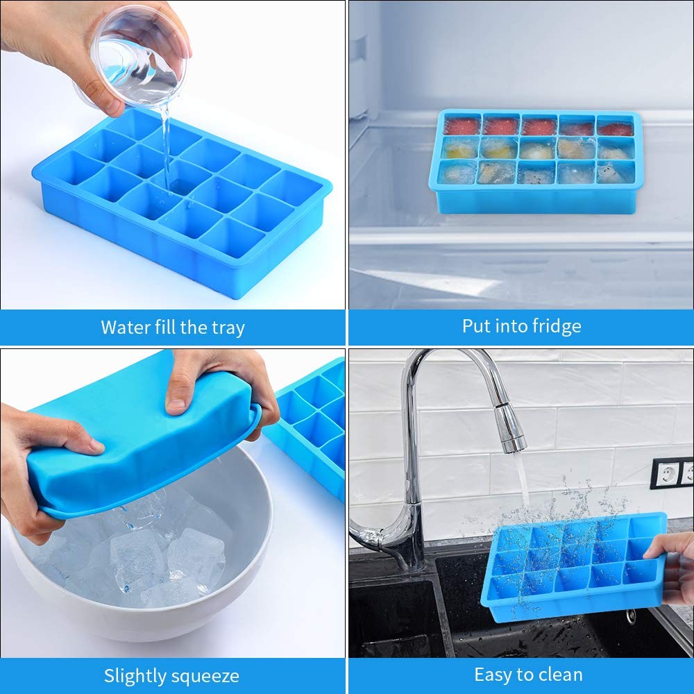 2 Pack Ice Cube Trays, ZDPMK Silicone Easy Release Flexible Molds 2 Set, Blue