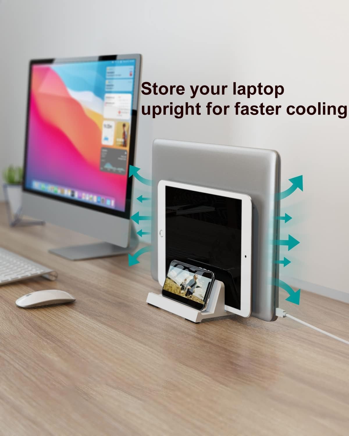 White Vertical Adjustable Laptop Stand For Desk 11 To 17.3 Inch Computer