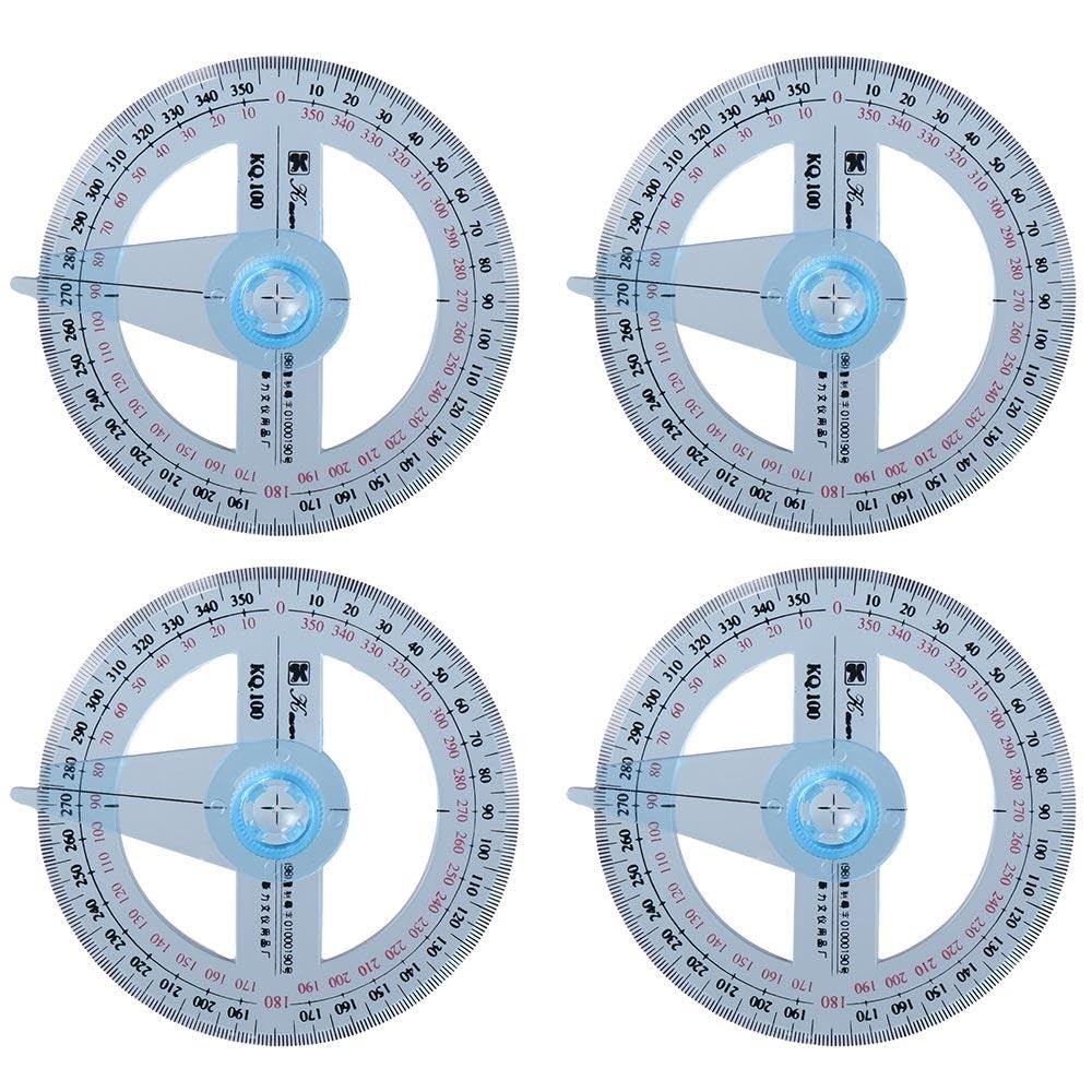 360 Degree Protractor Pack of 4, Durable Swing Arm Angle Protractor, Multifun...