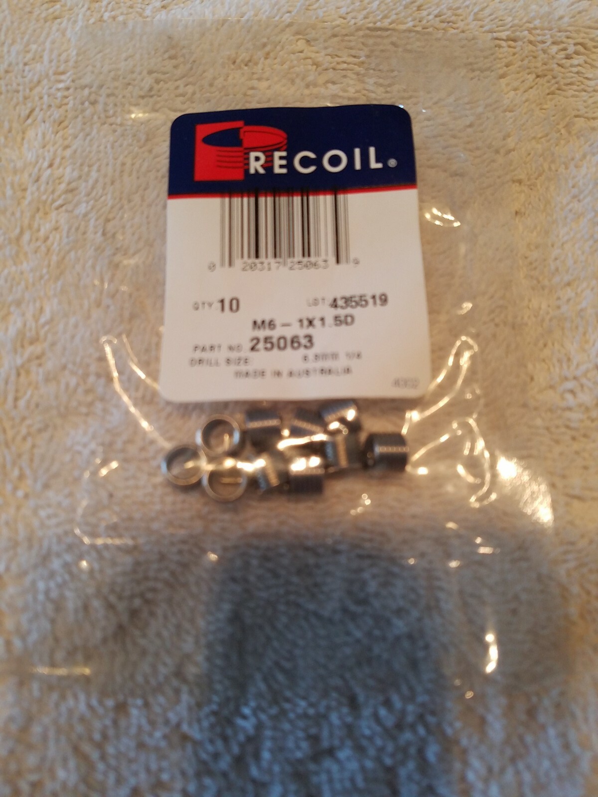 Brand New RECOIL M6 X 1 x 1.5D Inserts/Pk 10