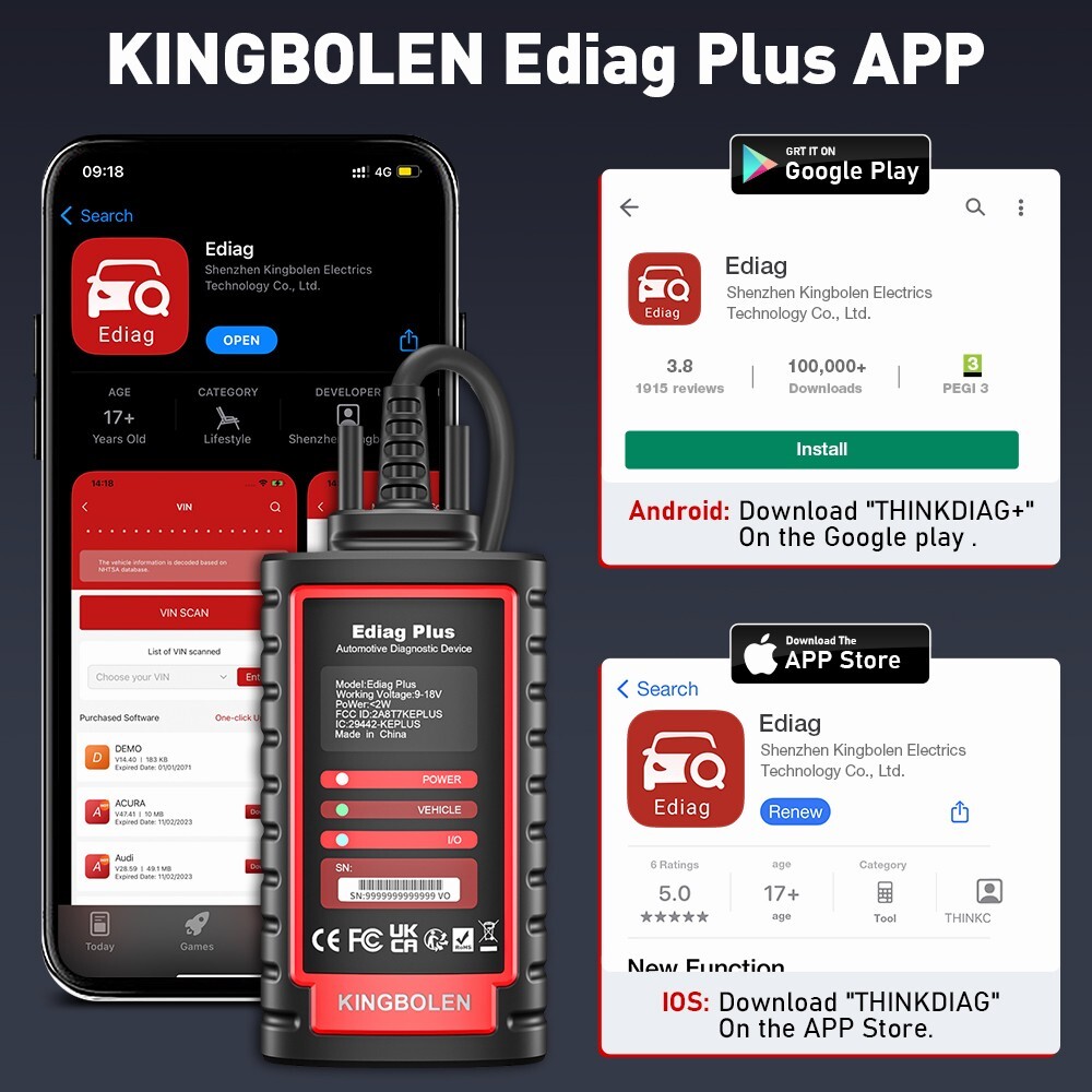 2026 Bluetooth Scanner KINGBOLEN Ediag Plus Car Diagnostic Tool KEY Coding CANFD
