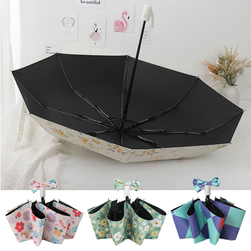 Manual Automatic Umbrella 3 Folding Flower Umbrella Rain Sun Anti UV Parasol