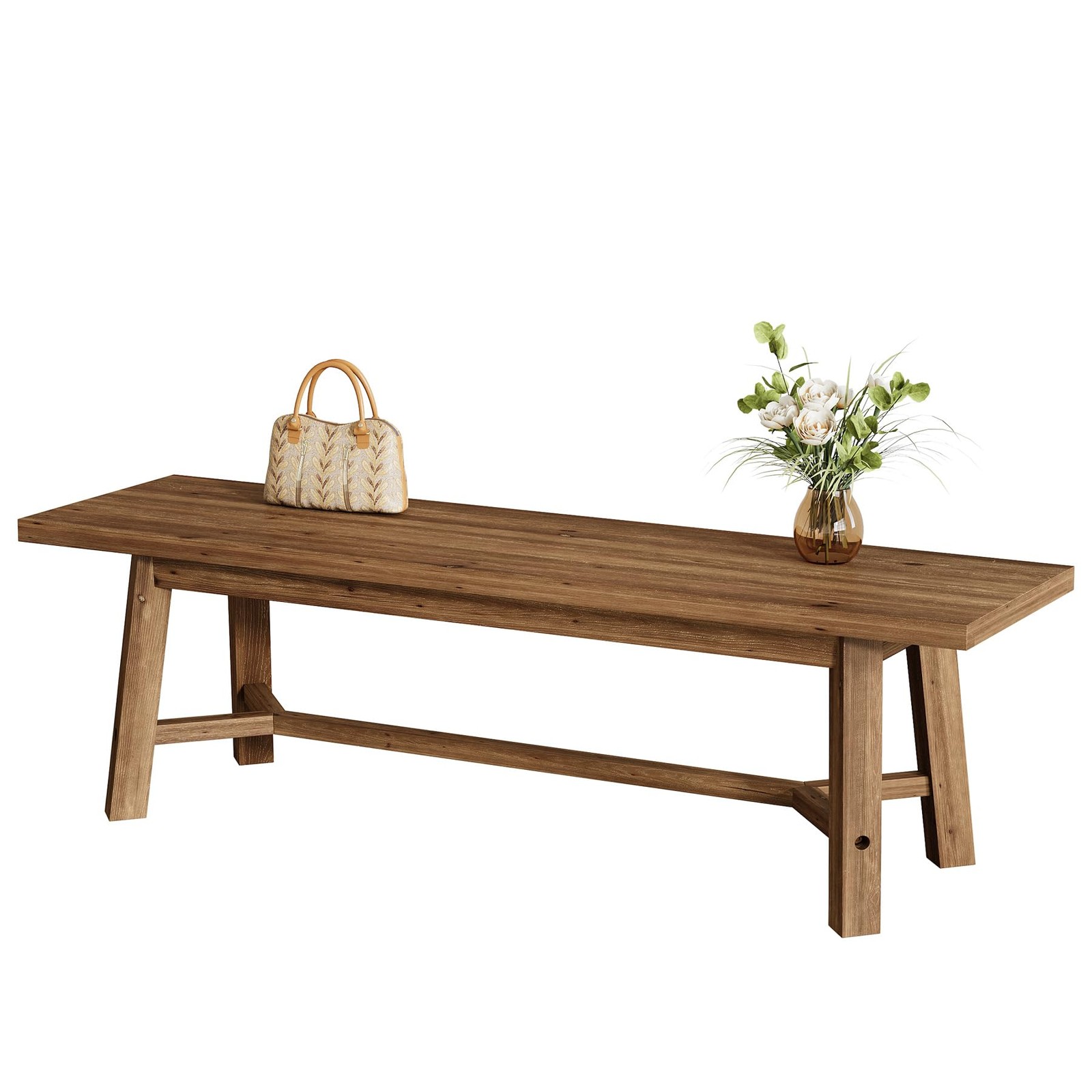 55" Solid Wood Farmhouse Bench Dark Brown