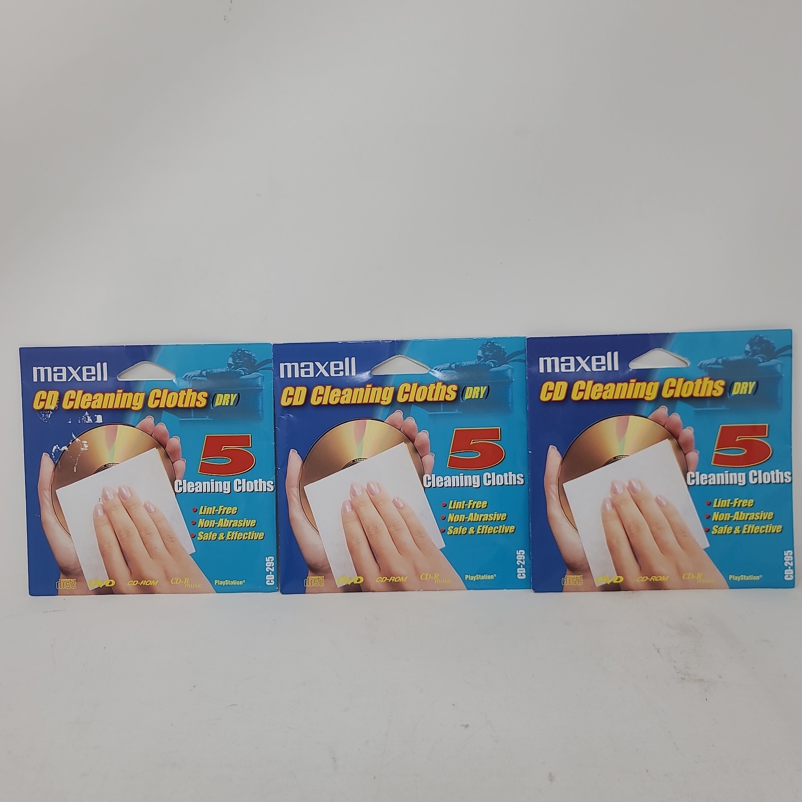 3pk Maxell DVD CD-ROM Dry Cleaning Cloths Lint free Non abrasive 5 In Each