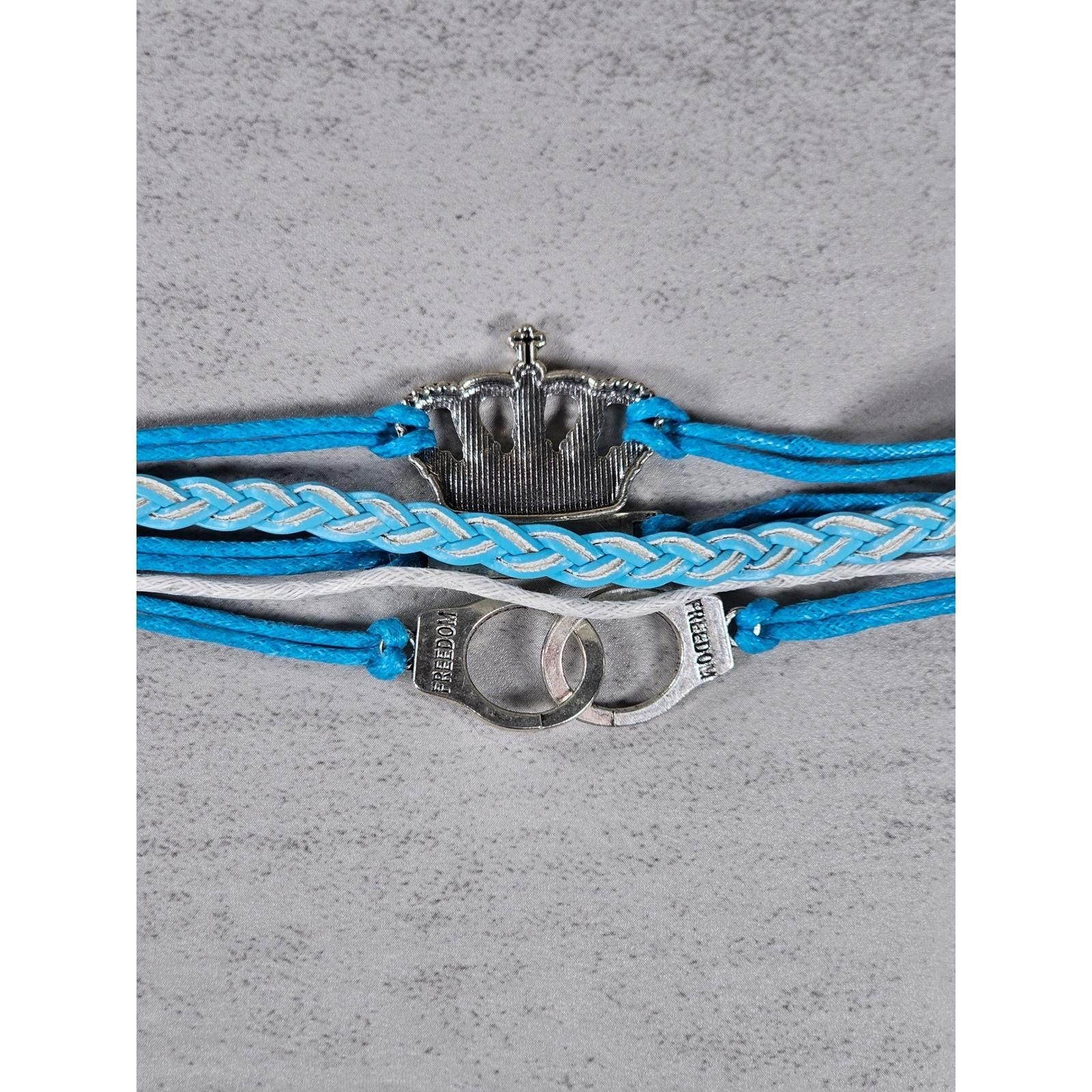 Blue Crown Love Child Bracelet Handcuff Charm Multi Strand