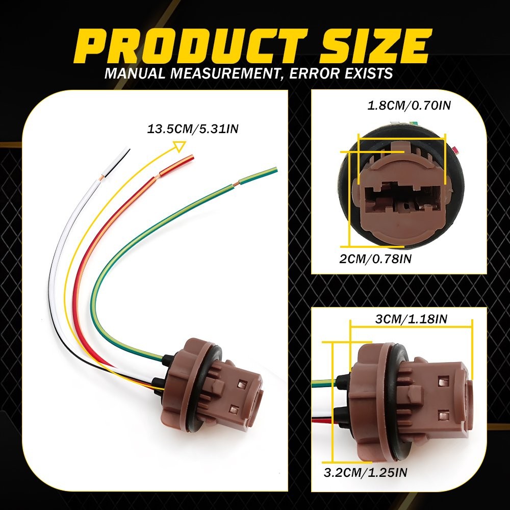 2PCS Pigtail Wire 7440 Socket 7443 7444 Two Harness Brake Stop Tail Parking EC