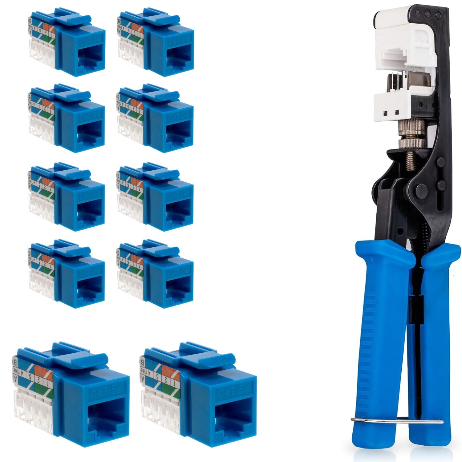 Punch Down Tool with Cat5e RJ45 Keystone Jack Blue 45-Degree Network Set Kit