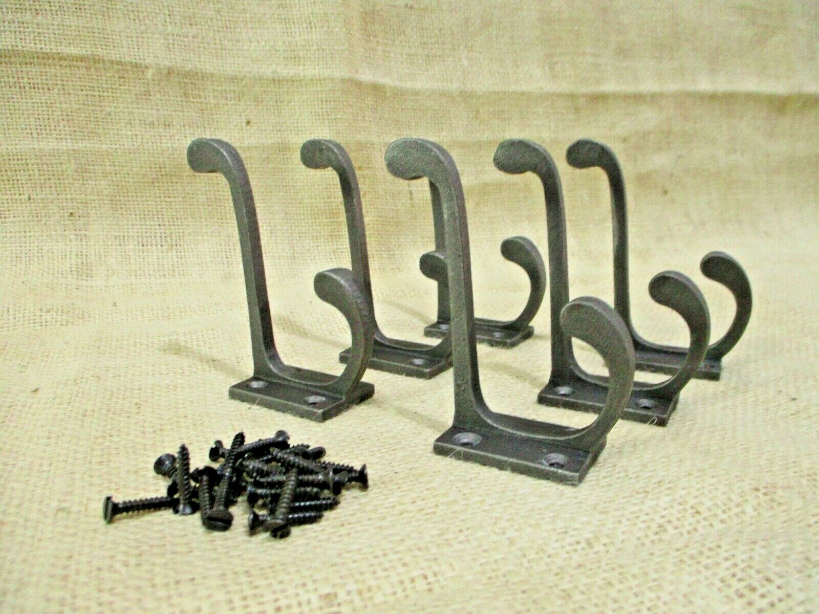 6 Metal Hooks Coat Hat Rack Heavy Duty 3 1/2" Iron Storage Pots Closet Lot