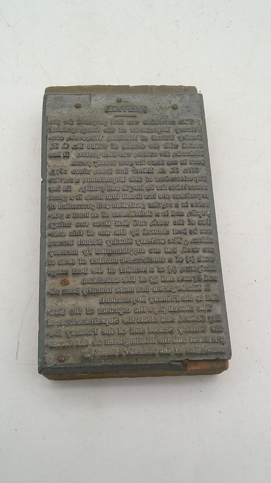 Antique Block Stamp - Madison WI Congregational Sunday School - 19/20th Century
