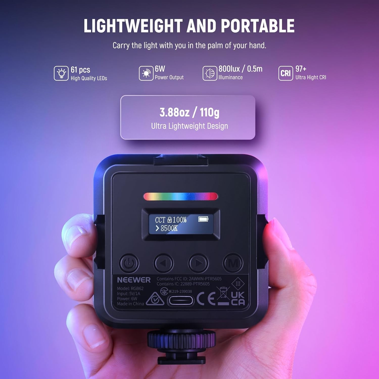 RGB62 Magnetic RGB Video Light with APP Control,2 Pack 360° Full Color