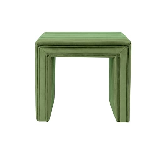 Modern Channel Tufted Velvet Ottoman| Home 18.5"D x 18.5"W x 16.5"H Green