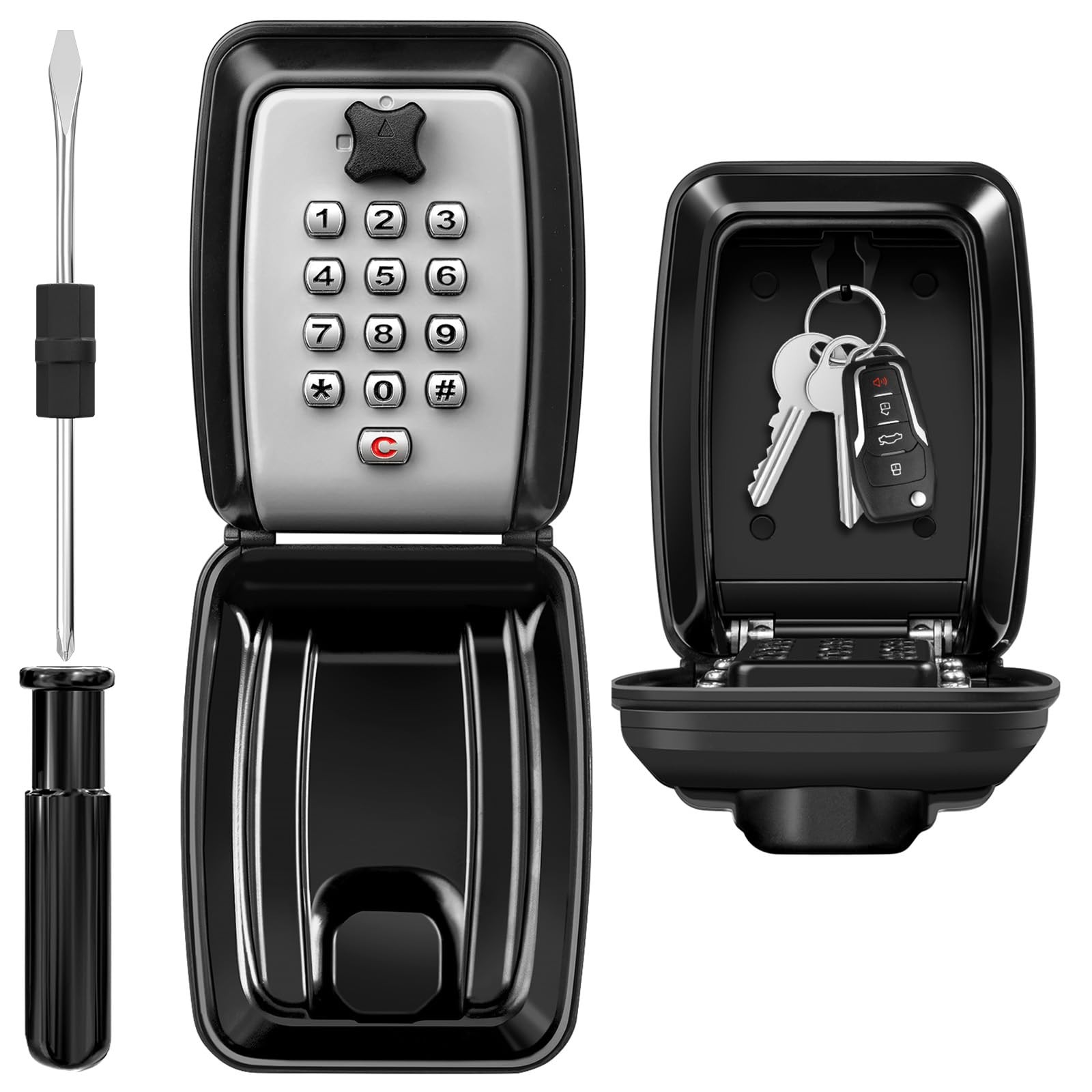 HUANLANG Key Lock Box for Outside Wall Mount 12-Digit Mounted-Grey