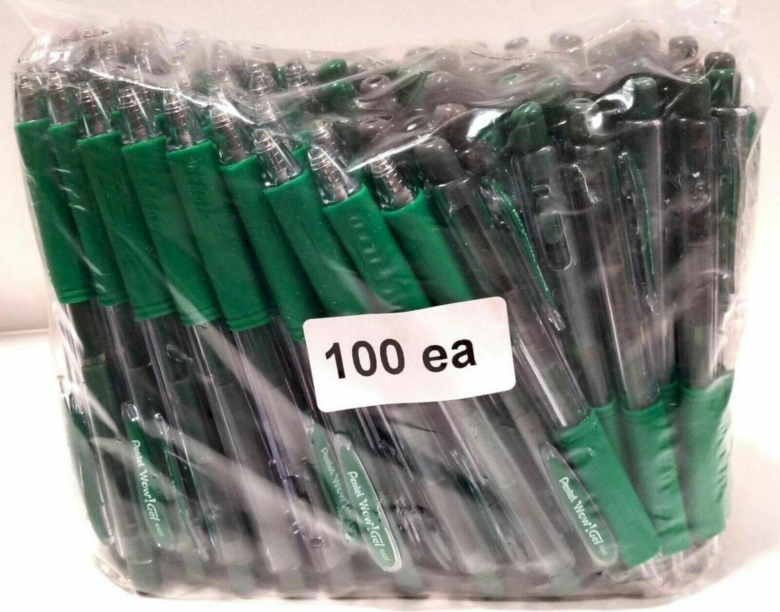 NEW Pentel WOW! Retractable Gel Pen GREEN INK Med Tip .7mm BULK 100-pcs K437-DBR