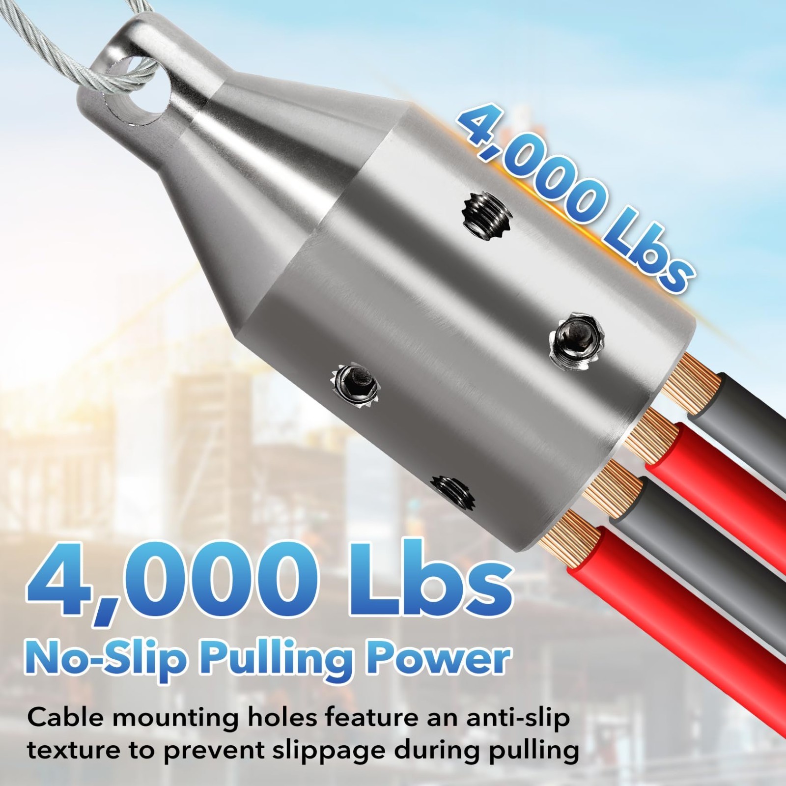 Heavy Duty Electrical Cable Puller 4000 Lbs Max Pull Strength, Fits 2/0-4/0 Wire