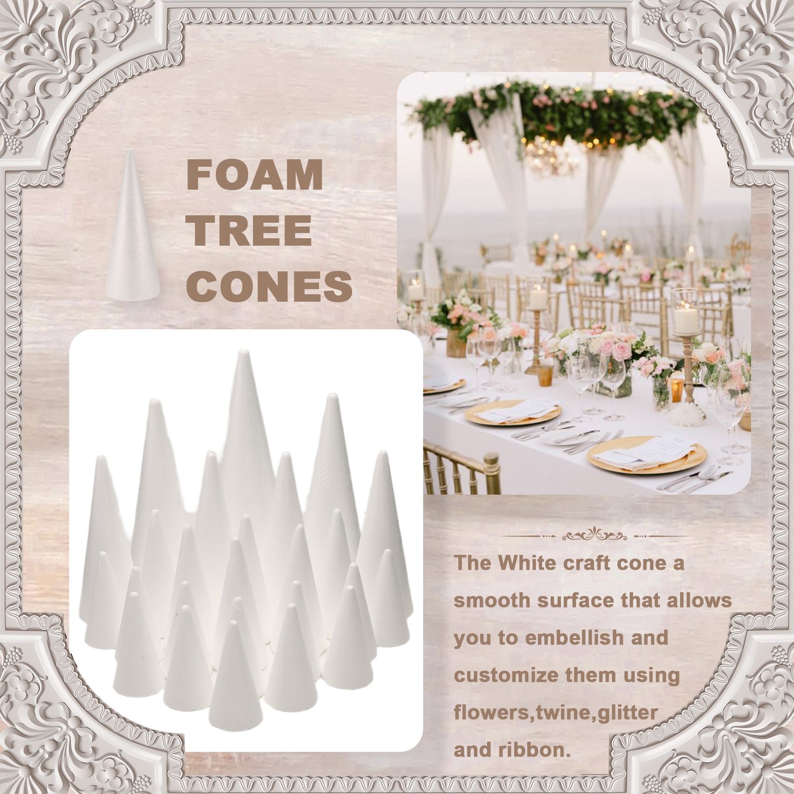 24Pack Craft Foam Cones, Foam Tree Cones, Cones Shaped Foam for Arts,1237