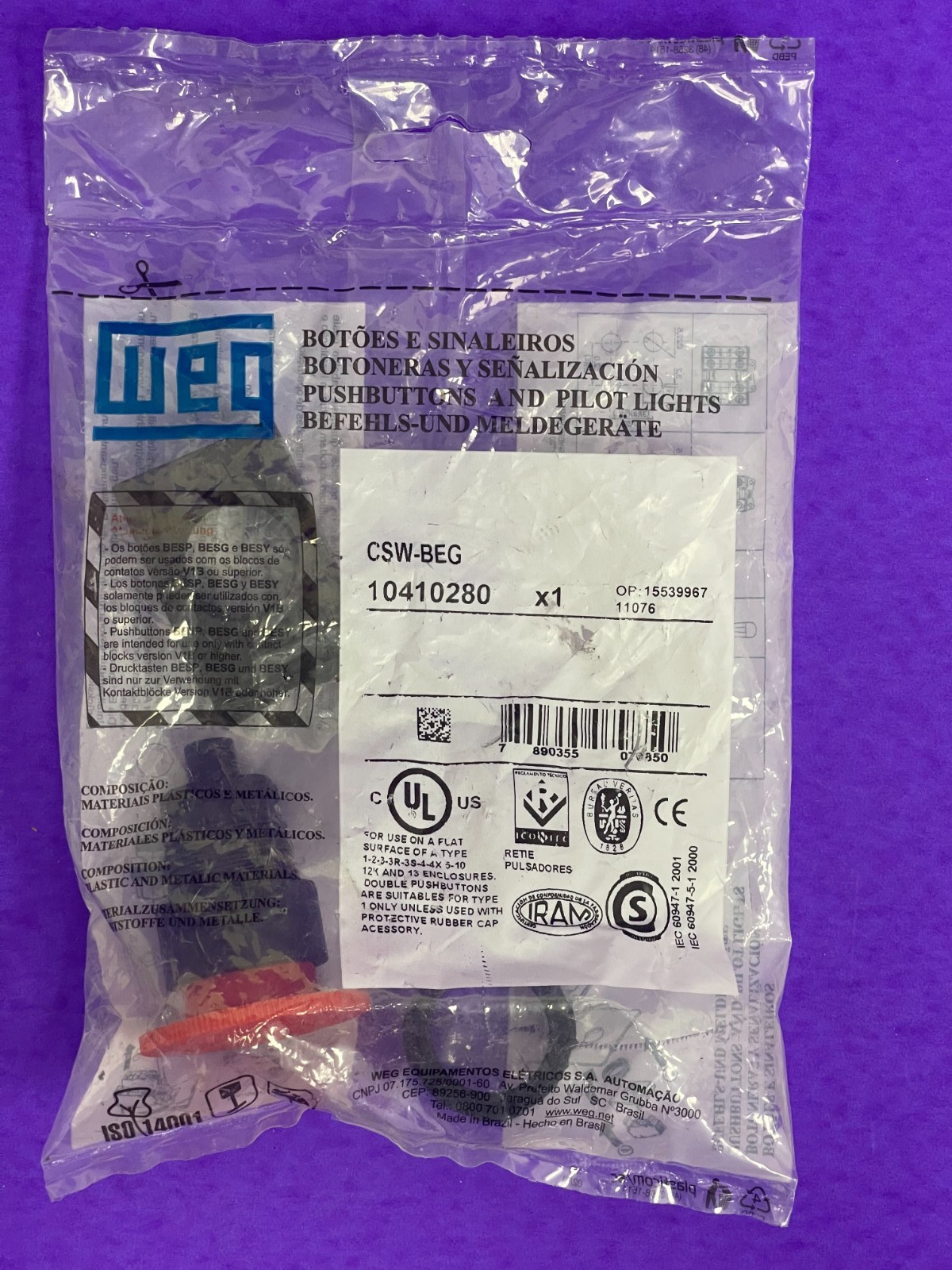 NEW WEG CSW-BEG 22 MM EMERGENCY MUSHROOM WITH LATCH , TWIST TO RELEASE