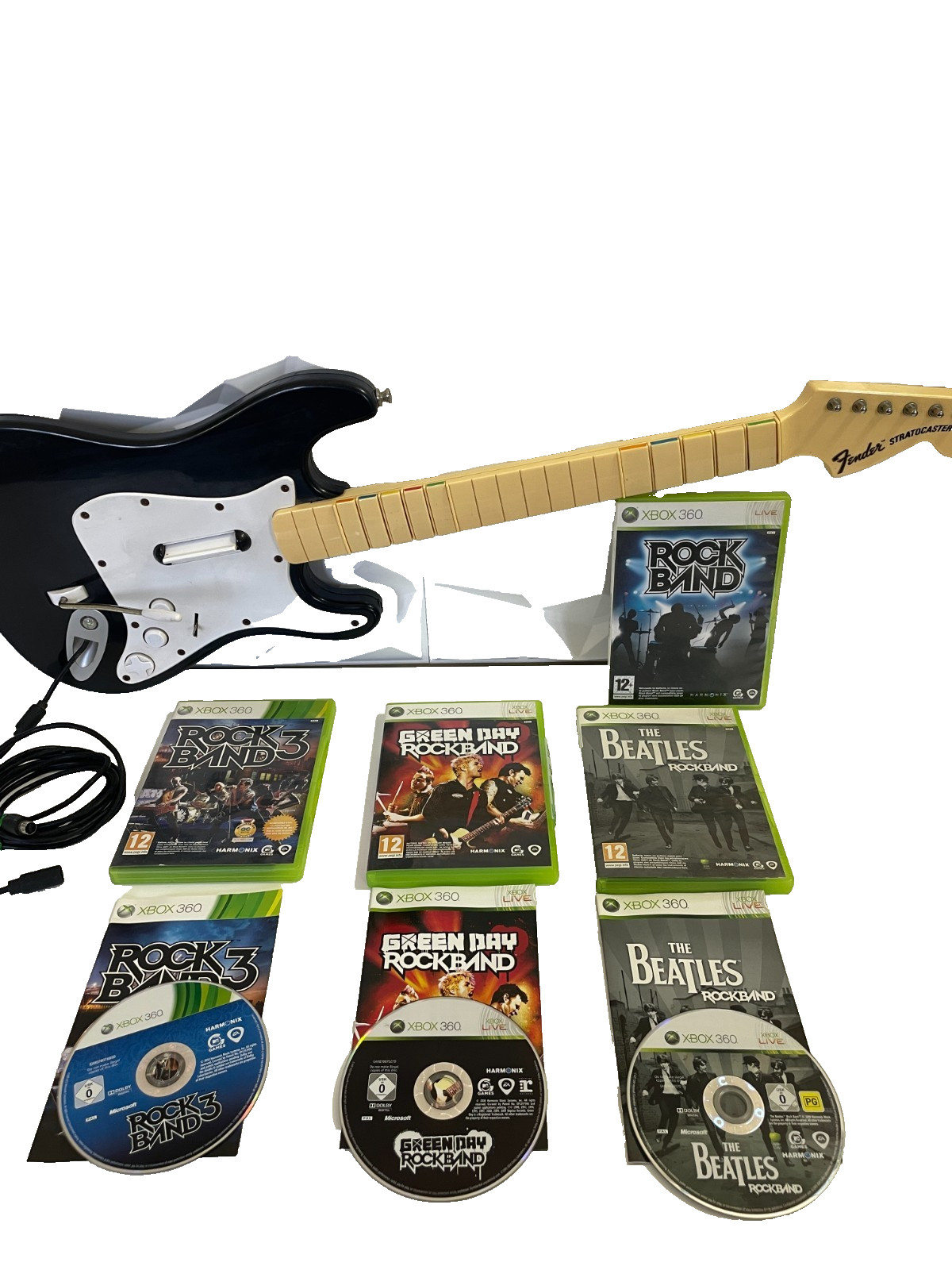 Rock Band Xbox 360 Guitar Fender Stratocaster 4 Games 30 Day Warranty