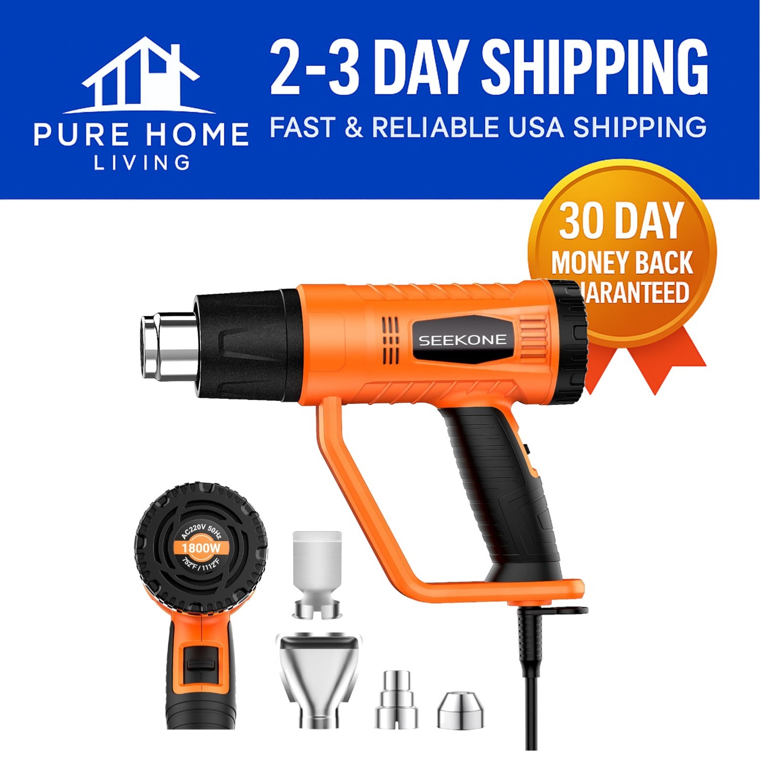 1800W Heavy Duty Heat Gun Kit with Dual Temp Settings & Overheat Protection