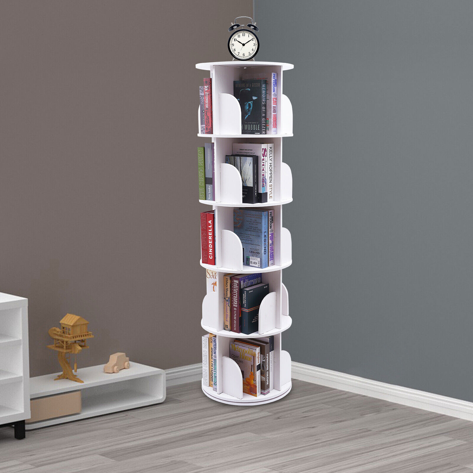360° Rotating 5 Tiers Bookshelf Bookcase Storage Shelf Freestanding Display Rack