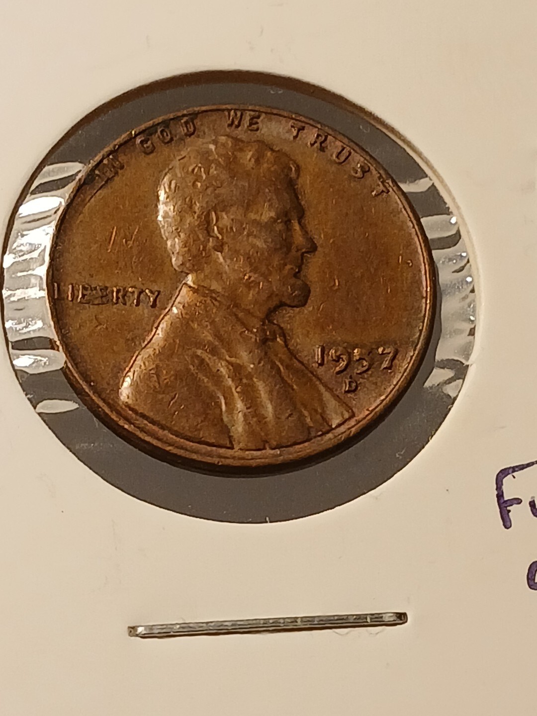 1957 D WHEAT CENT ERRORS DIE CHIPS ON LIBERTY & 9,5 OF DATE