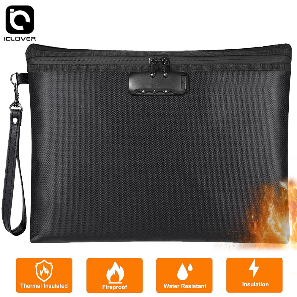 14x10" Fireproof Document Bag With Lock Waterproof Safe Cash A4 Travel Large