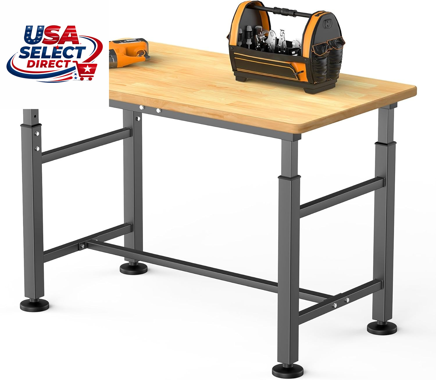Adjustable Workbench Rubberwood Top 47.75" x 23.25" Heavy-Duty Table