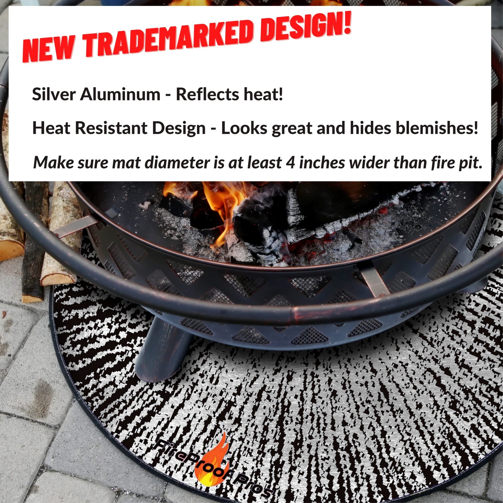 40 Inch Inferno Black Pattern Fire Pit mat. Decorative Heat and Ember Resista...