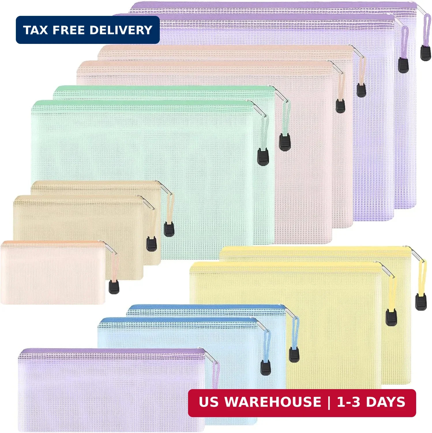 EOOUT 14pcs Mesh Zipper Pouch, 8 Sizes Waterproof Zipper Bags, 7 Colors Waterpro
