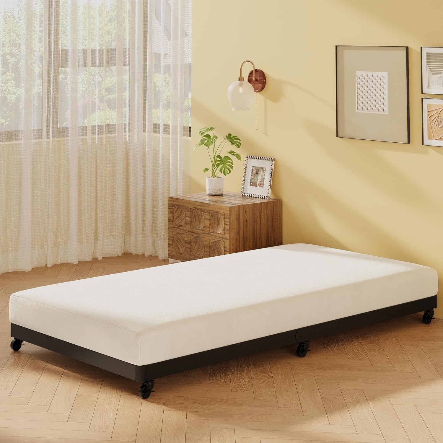 Black Twin Trundle Bed with Lockable Casters for Easy Storage and Convenience