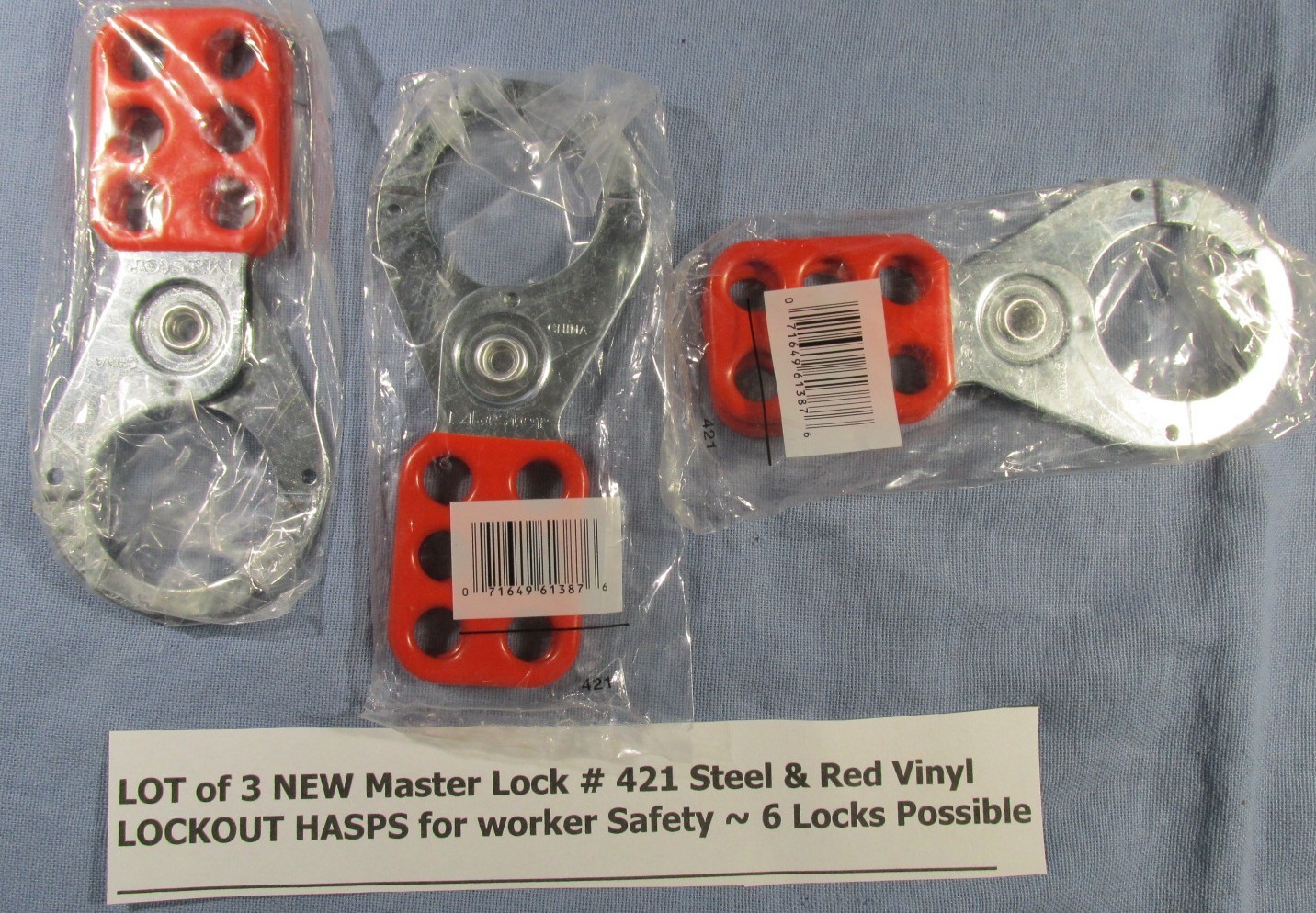 LOT of 3 NEW MASTER LOCK # 421 Steel & Red Vinyl ELECTRIC POWER Lockout HASPS