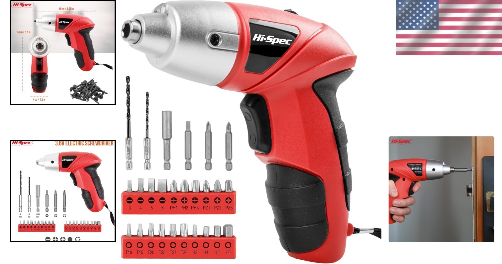 Red Rechargeable Electric Screwdriver Set with 26 Driver Bits - Perfect for DIY