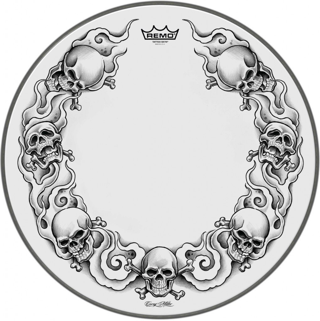 Remo PA-1322-TT-T01 Powerstroke 3 22" Bass Drum Head w/ Skull Tattoo Graphic