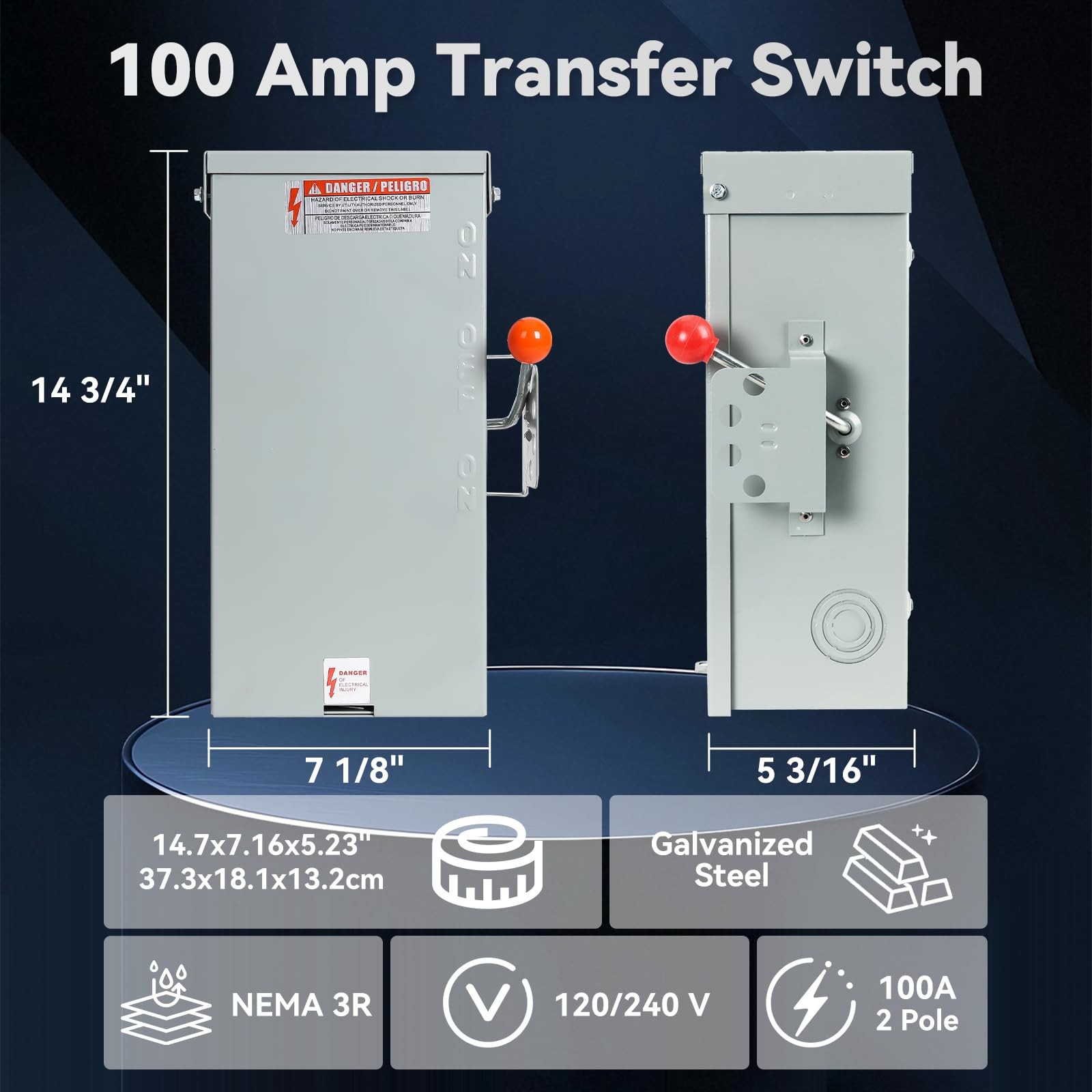 100A Generator Transfer Switch,24000W General-Duty Double-Throw Safety Switch...