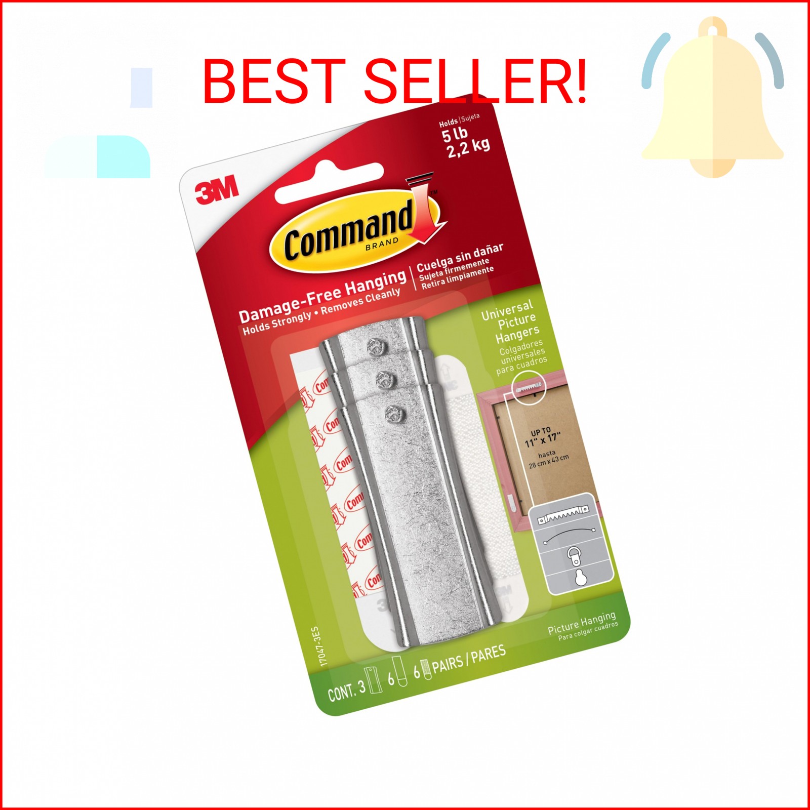 Command Large Universal Frame Hanger, 3 Picture Hangers with 6 Command Strips an