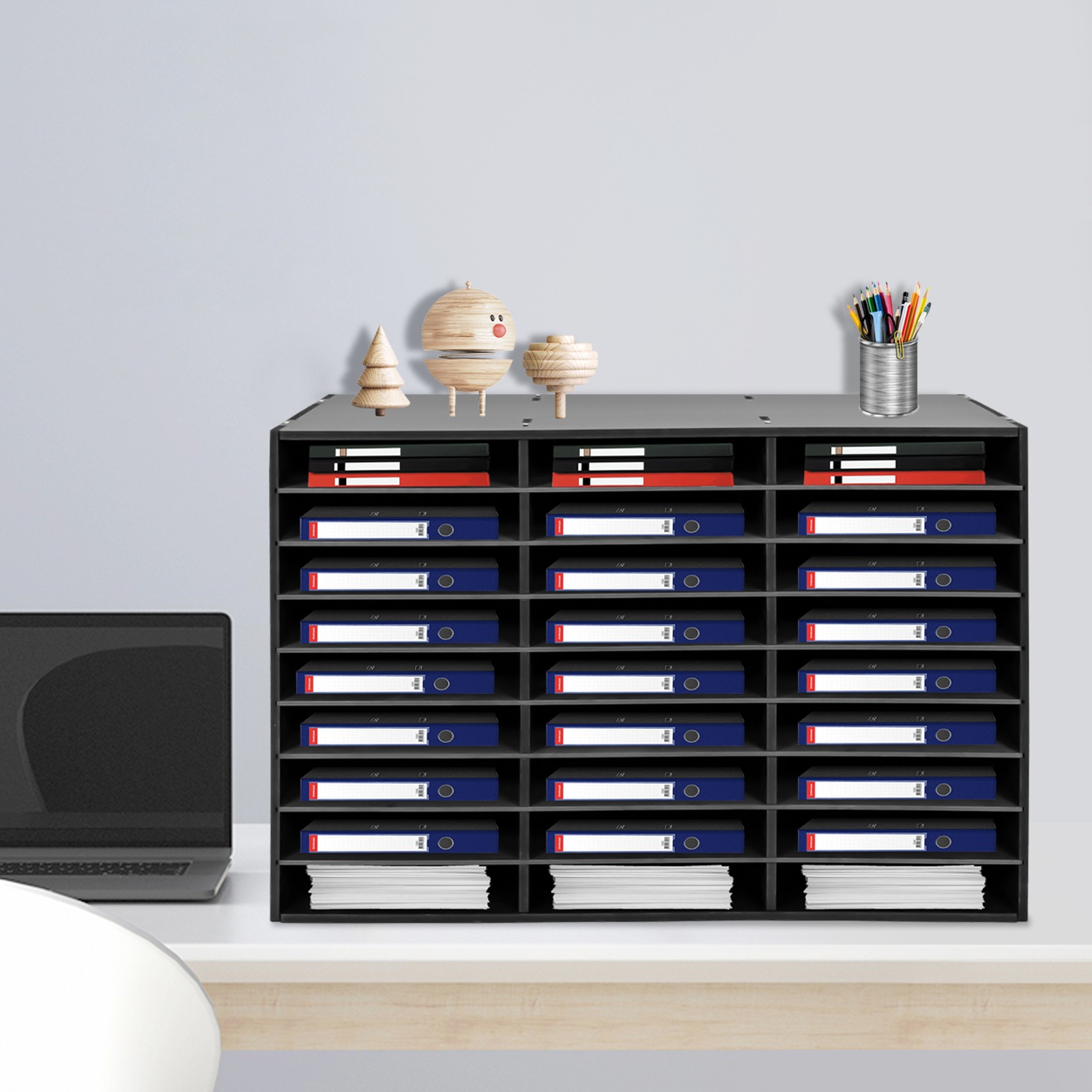 Modern 27 Slots File Storage Cabinet Literature Organizer Black 80*30.5*55.1cm