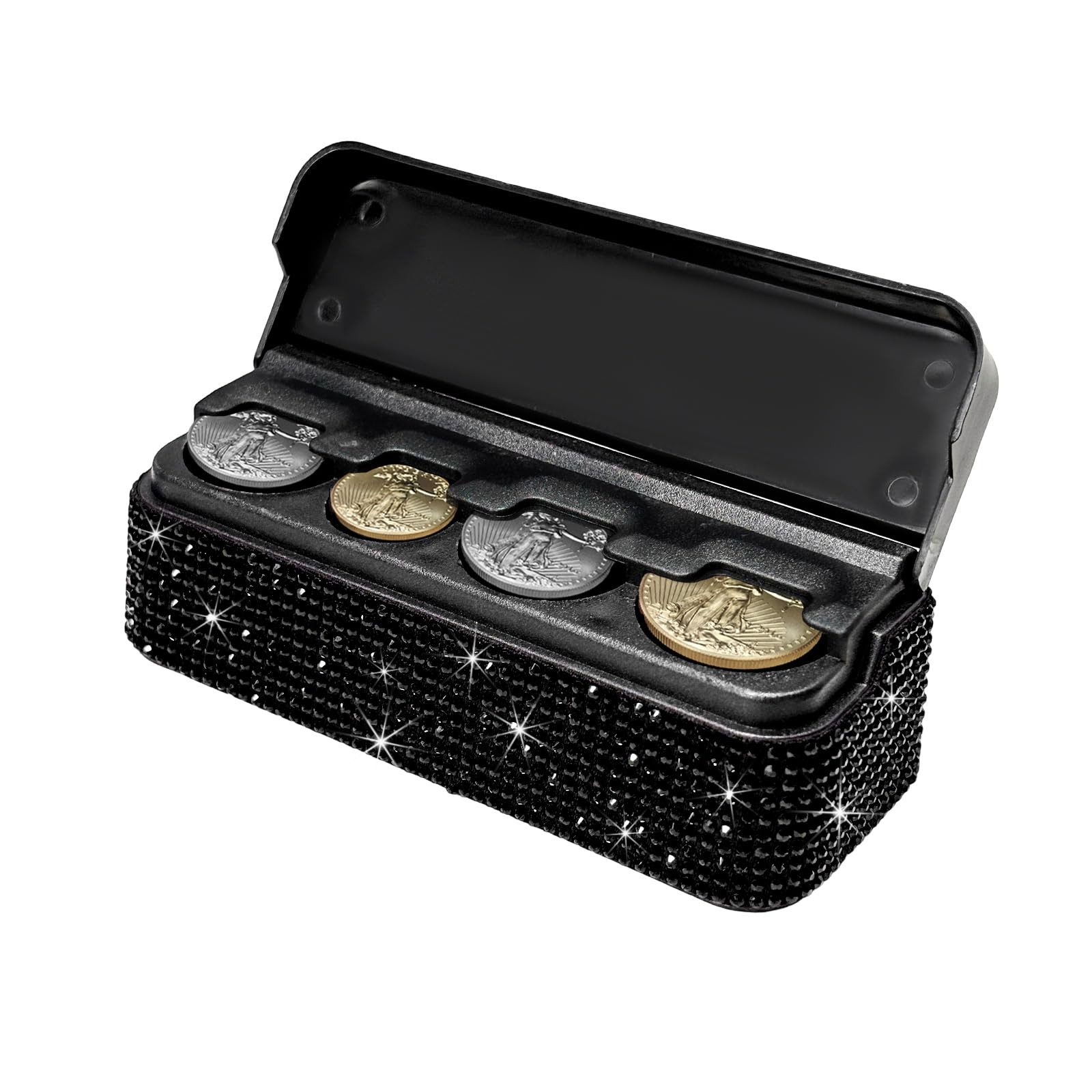 Bling Coin Holder for Car, Sparkling Rhinestone Vehicle Coin Oraganizer with ...
