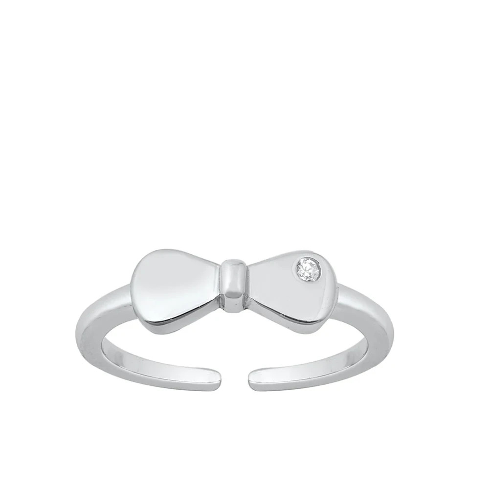 Sterling Silver Cubic Zirconia Bow Adjustable Toe / Midi Ring