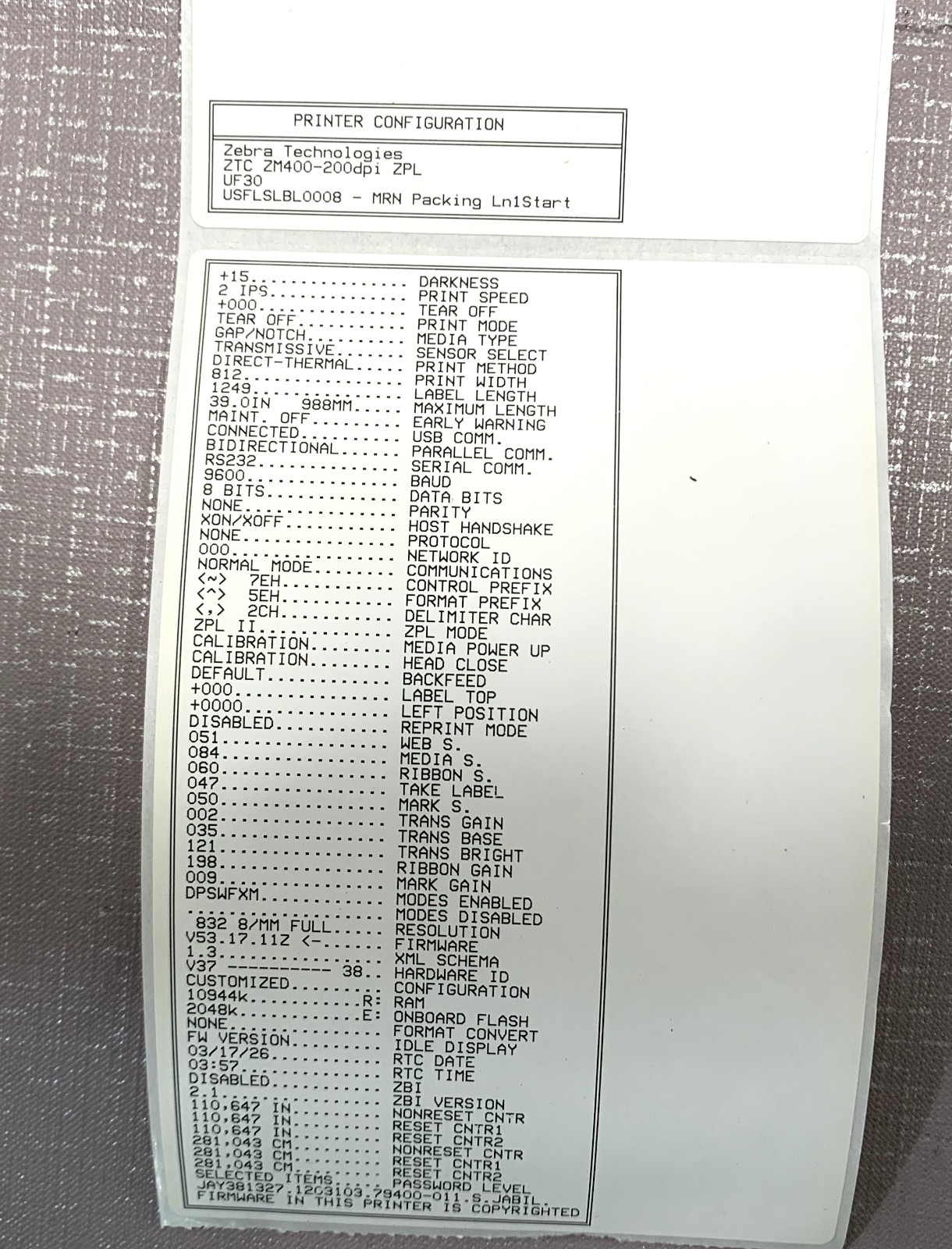 Zebra ZM400-200dpi Industrial Barcode Printer Tested