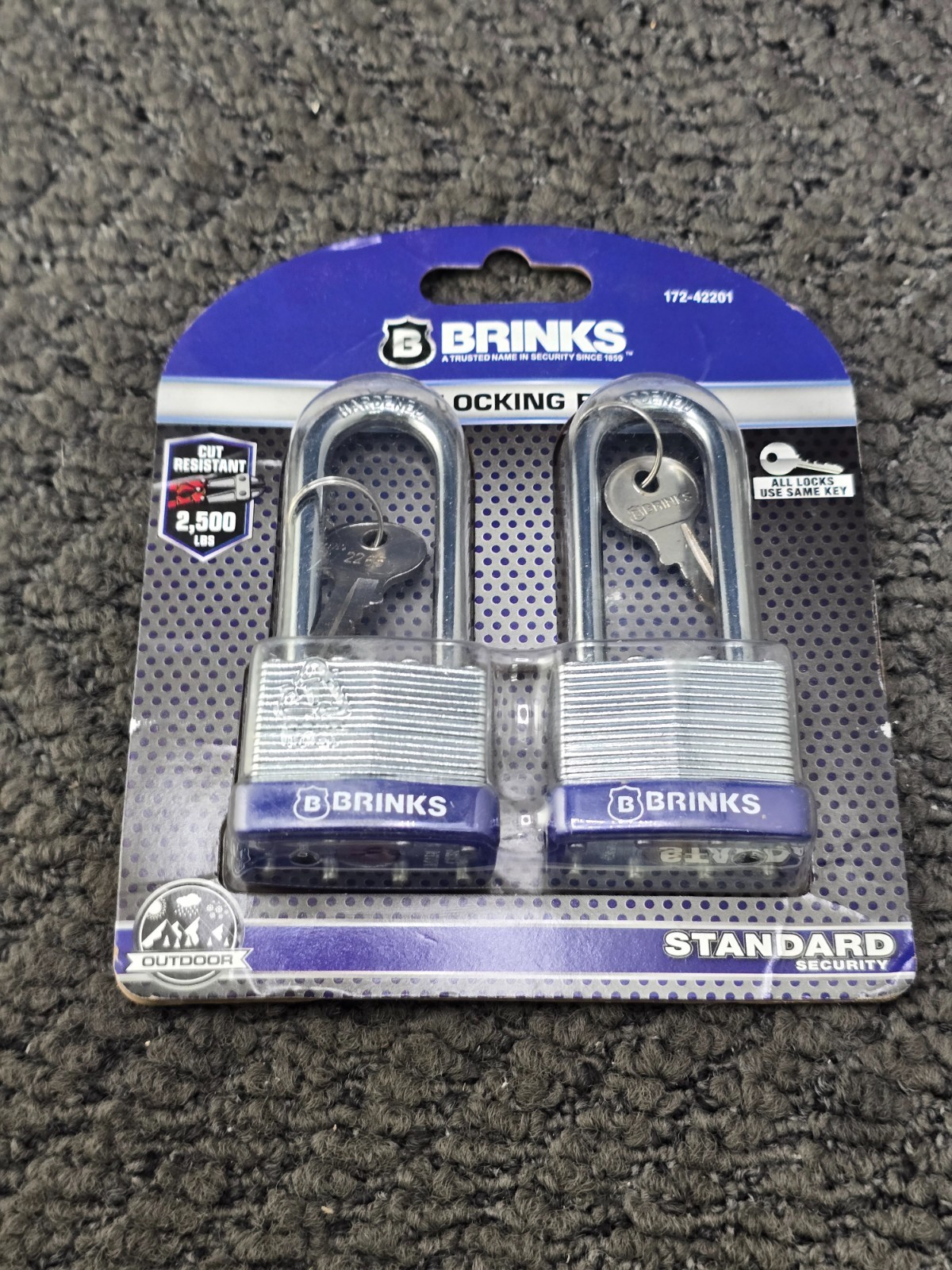 (QTY 2) BRINKS 172-42201: 40mm Laminated Steel Keyed Padlock, 2-1/4" Shackle