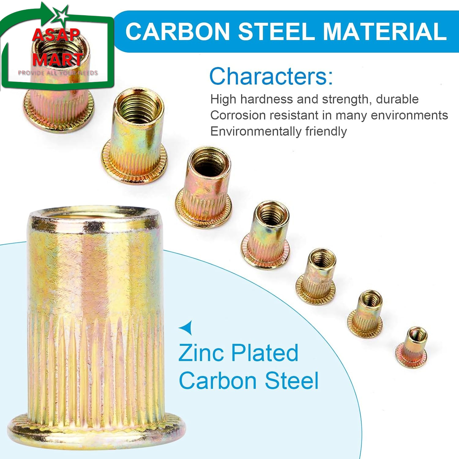 100Pcs #8-32 UNC Rivet Nuts, Carbon Steel Flat Head Rivnut Threaded Insert Nut
