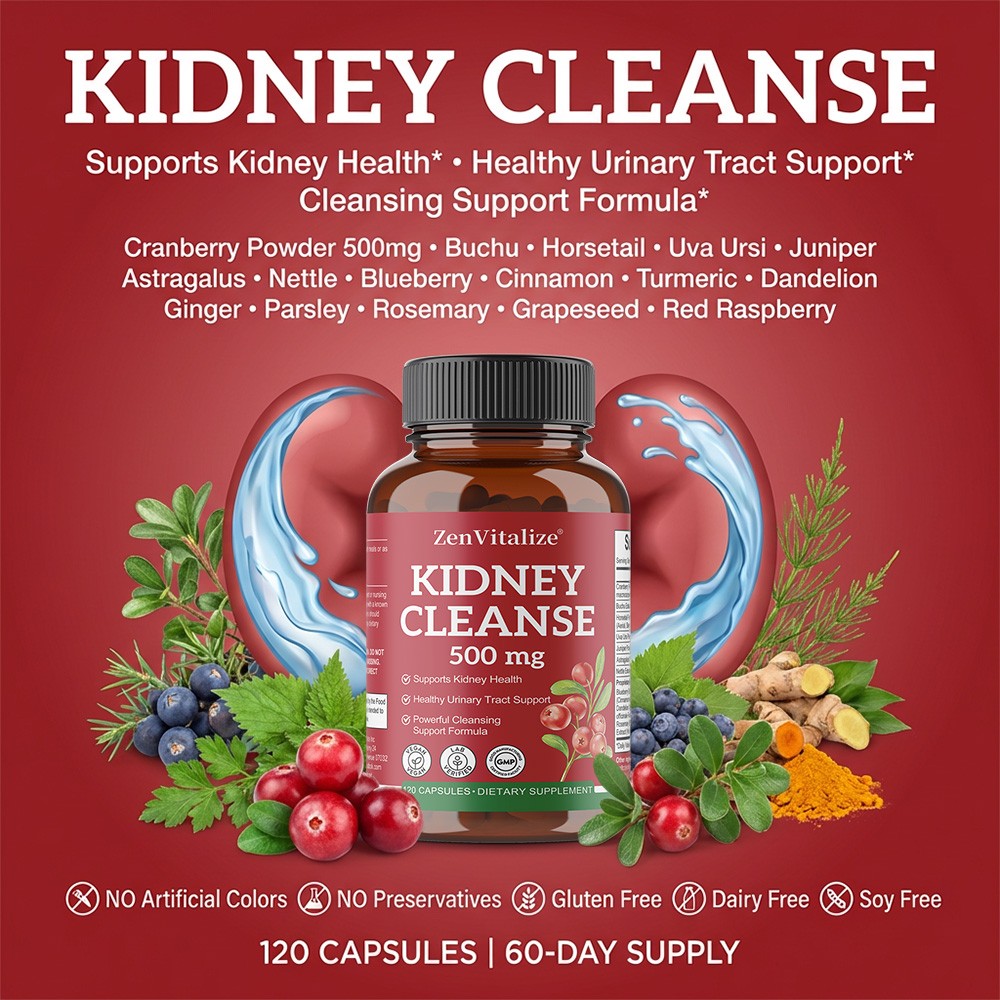 Herbal Kidney Cleanse Supplement,15-in-1 Plant Blend,Urinary Function,30~120Caps