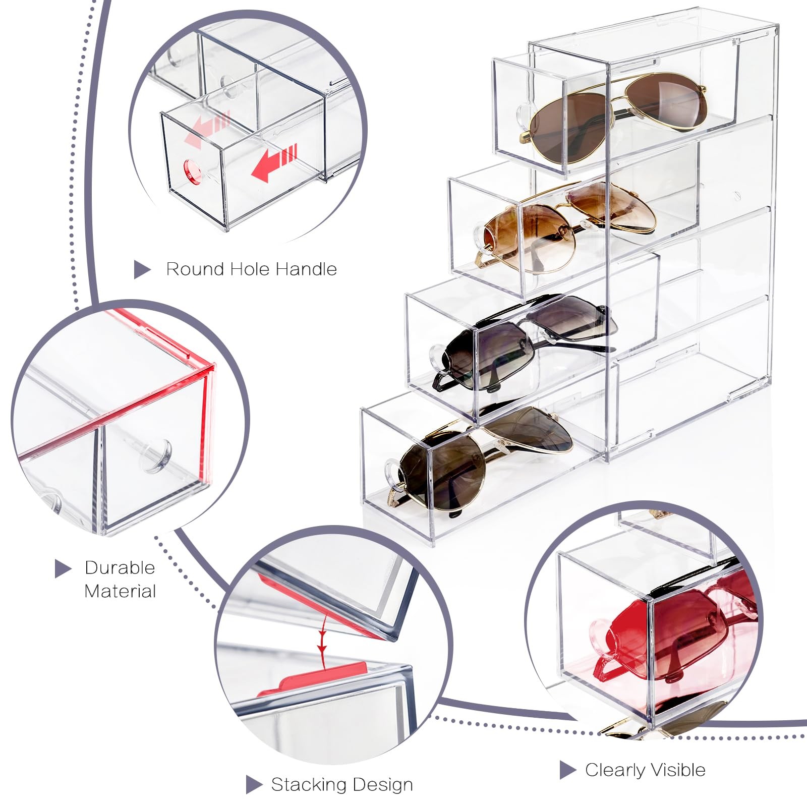 Desk Organizer with 4 Drawers, Stackable Desktop Storage Box with Removable D...