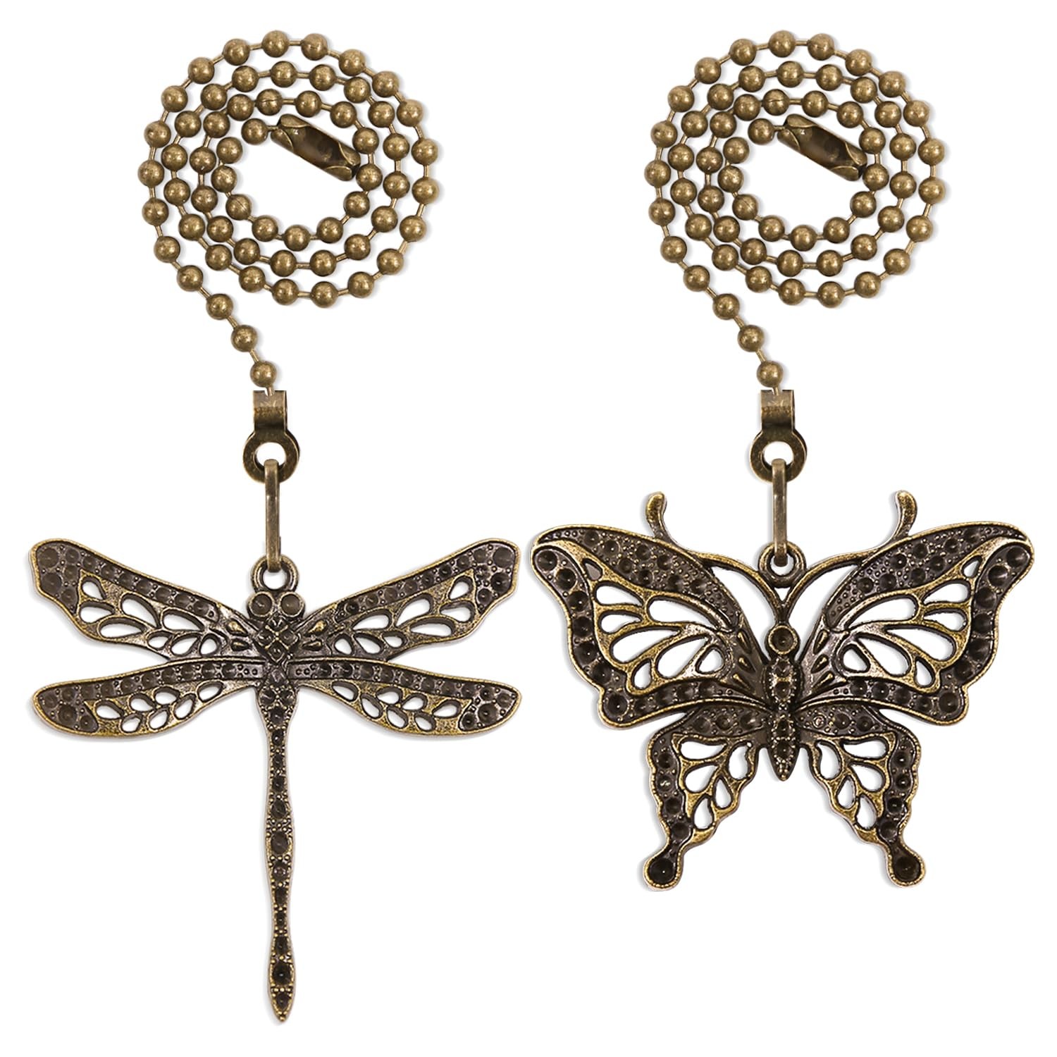 Dotlite 2Pcs Bronze Dragonfly & Butterfly Ceiling Fan Pull 12 inches,