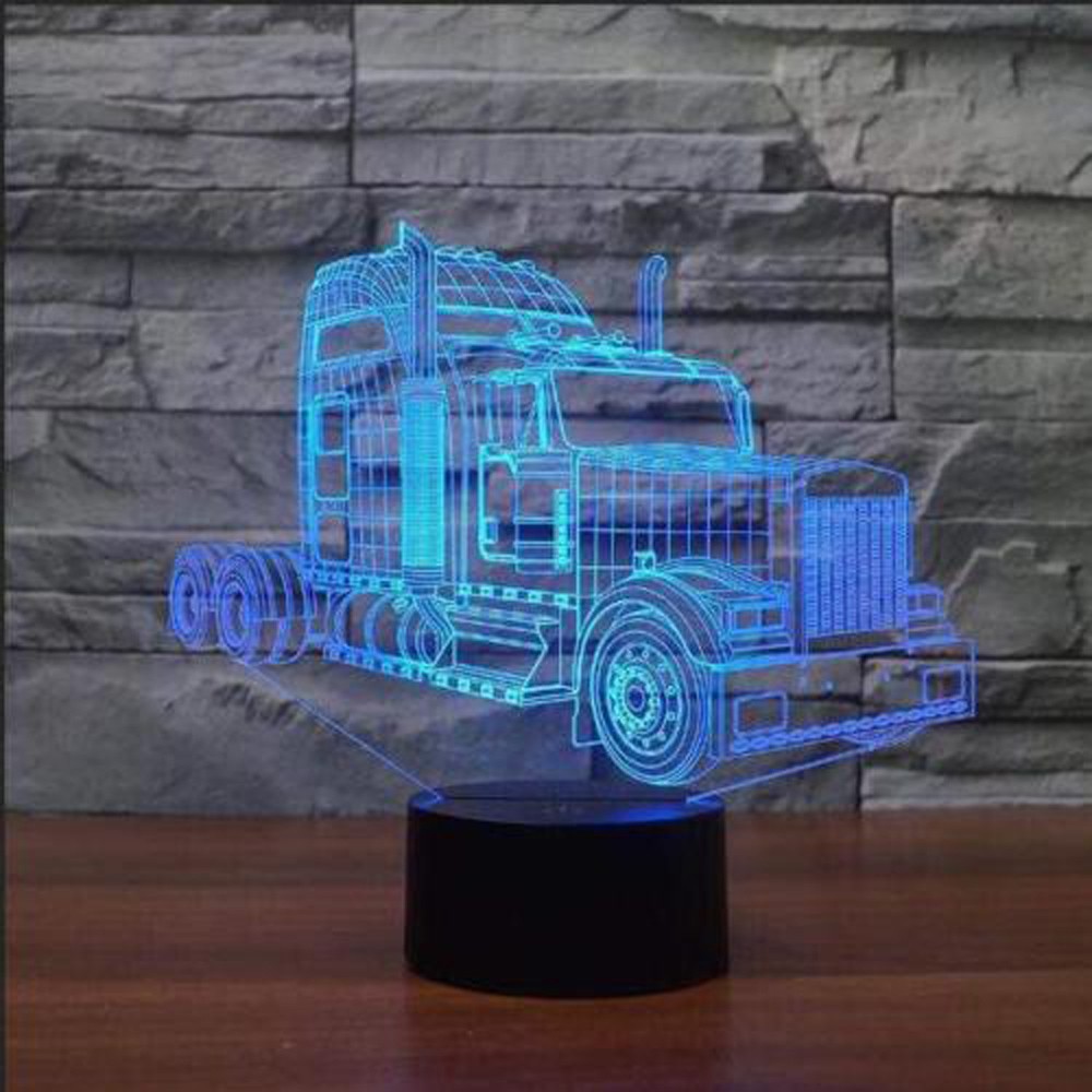 7-Color Changing 3D Illusion Table Lamp Truck LED Night Light For Bedroom Deco