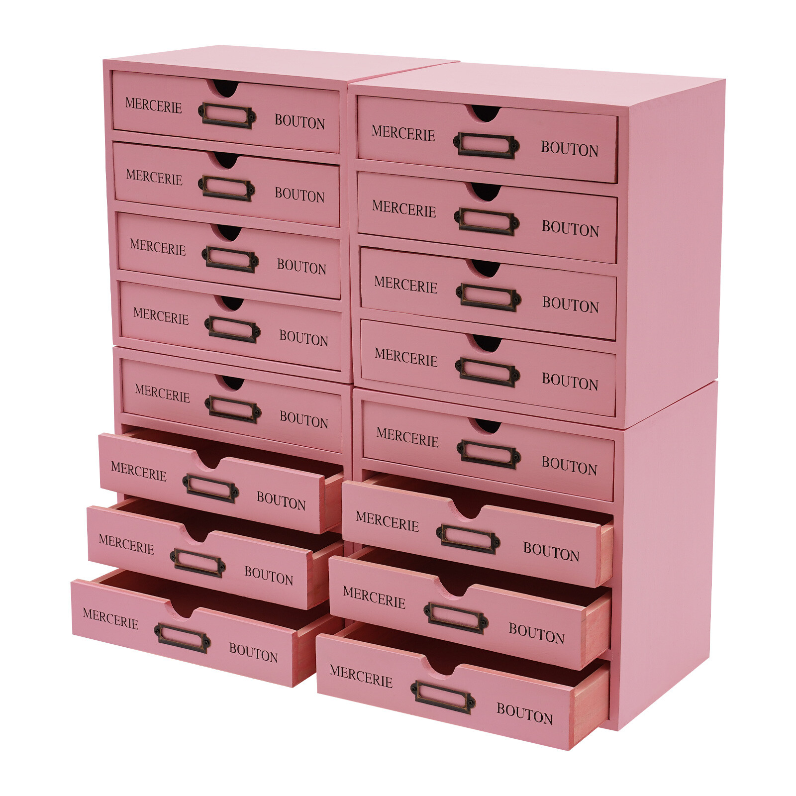 4 Pieces File Storage Box Desktop 16 Drawers Pink Wooden Storage Box