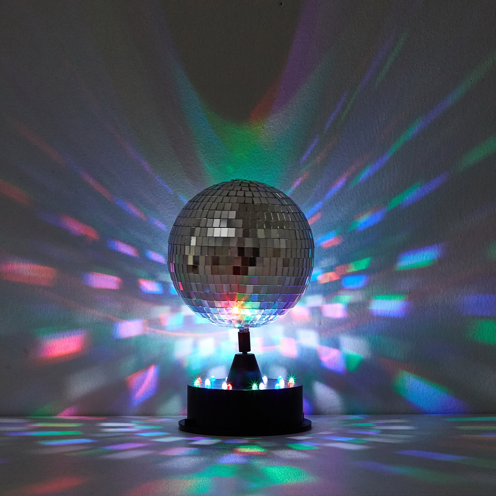 Urban Shop LED Rotating Mirror Disco Ball Table Lamp, Color-Changing Party Light