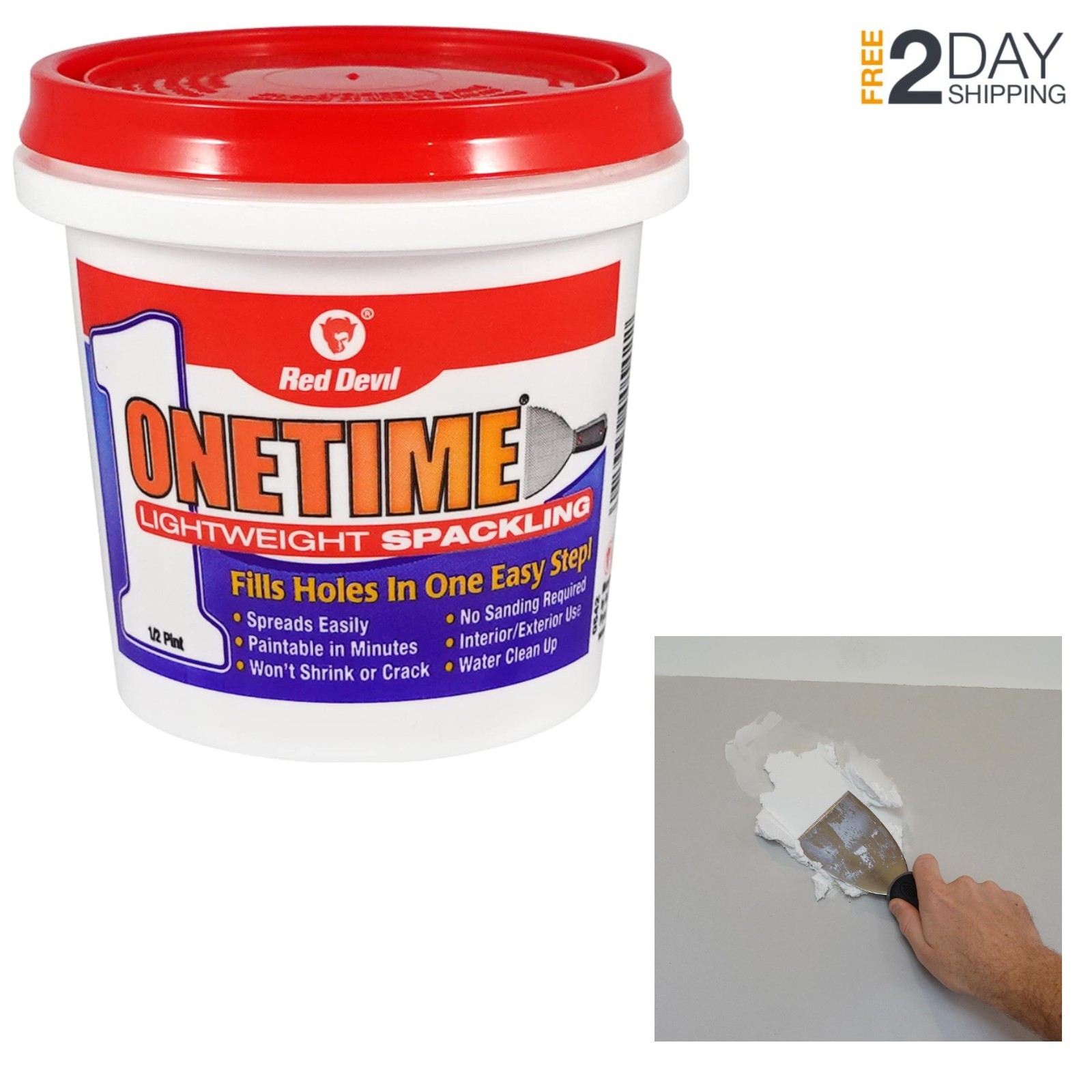 Red Devil ONETIME Lightweight Spackle Wall Repair Drywall Hole Filler 8oz
