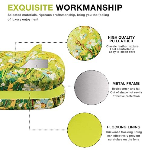 Hard Shell Leather Sunglasses Case,Classic Large Glasses Case for Green Daisy
