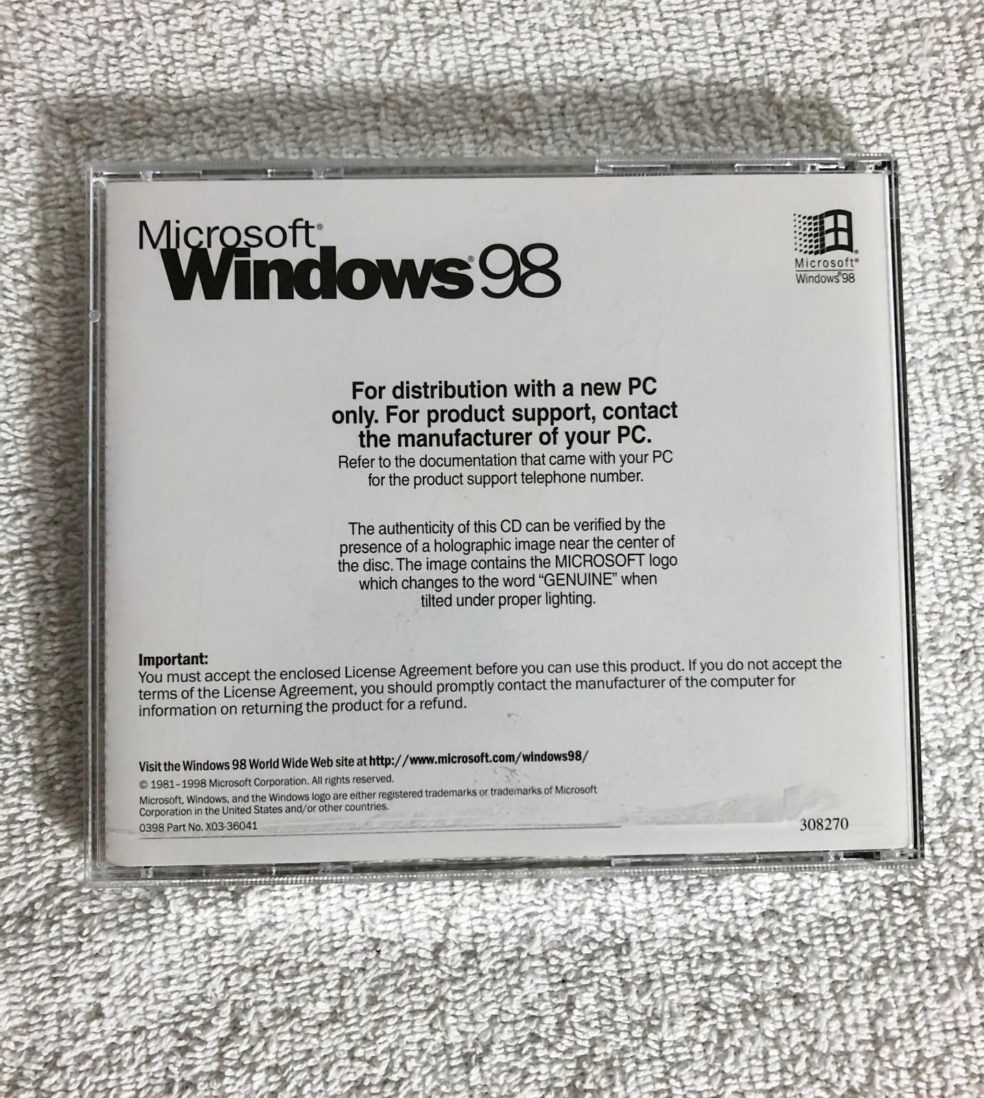 Microsoft Windows 98 Second Edition Install CD-ROM, No Product Key For new PC