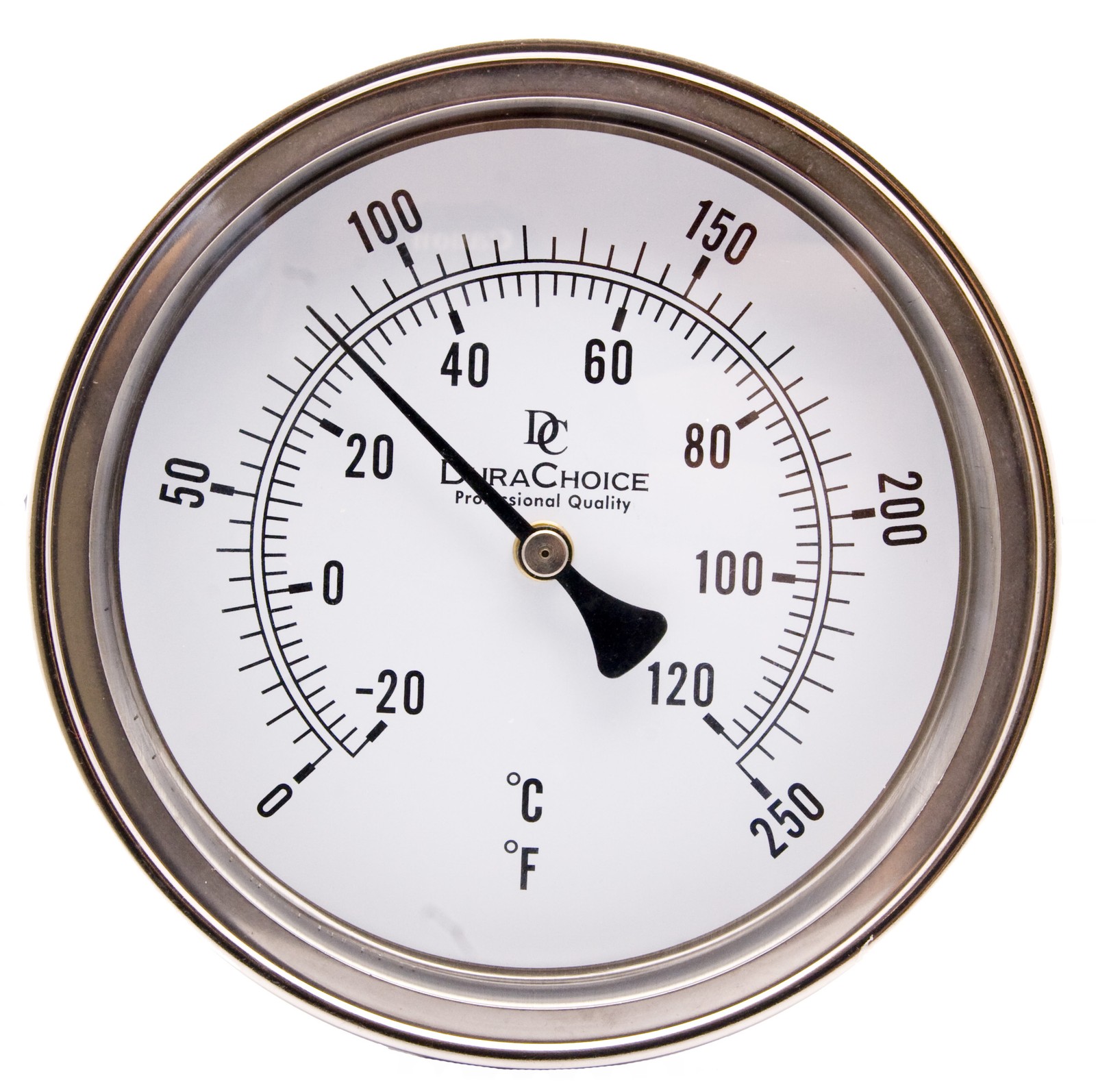 Bimetal Thermometer 3" Face x 2-1/2" Stem, 0-250°F, SS Case w/Calibration Dial